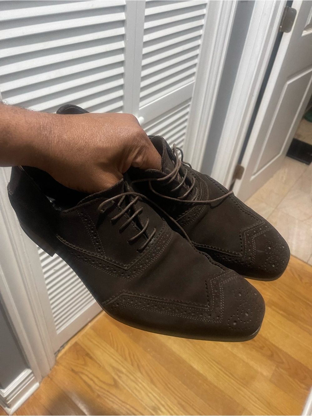 Vintage Prada Men's Dark Brown Suede Wingtip Dress Shoes Sz 9 - Picture 2 of 16